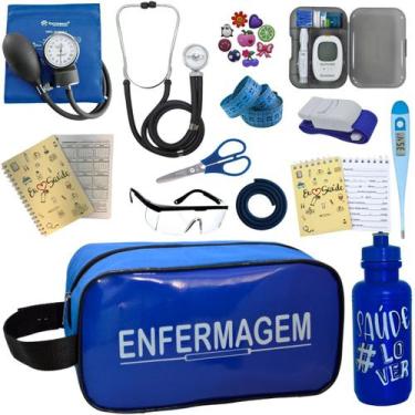 Imagem de Kit de Enfermagem Aparelho de  Pressao Estetoscopio Necessaire Medidor