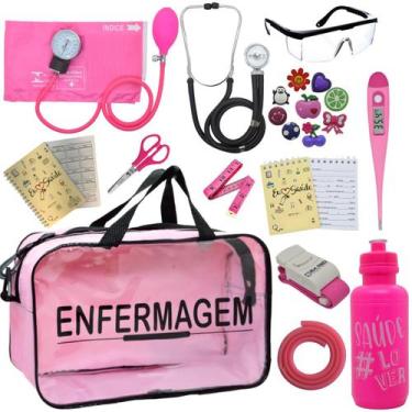 Imagem de Kit Enfermagem Transparente Academico Aparelho Pressao Bolsa Estetocóp