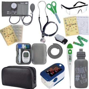 Imagem de Kit Enfermagem Estágio Aparelho Pressão Estetoscópio Medidor Glicose C