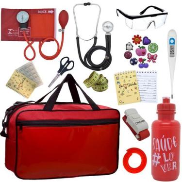 Imagem de Kit Bolsa Aparelho de Pressão Esfigmomanômetro Esteto Incoterm, VERMEL