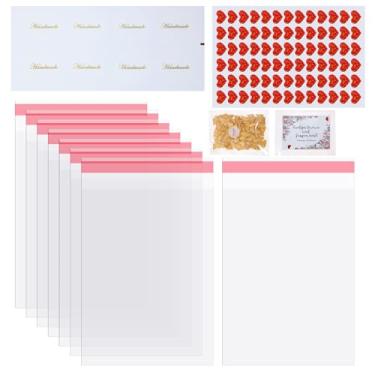Imagem de ONLYKXY 100 peças de saco autovedante de plástico transparente com adesivos decorativos para embalagem de panificação, envelopes resseláveis, bolsas de manga macia para joias, lanches, fotos