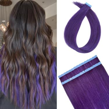Imagem de Mini fita roxa em extensões de cabelo humano invisível longo 55 cm extensões de cabelo fita adesiva diy destacado cabelo Remy para festa