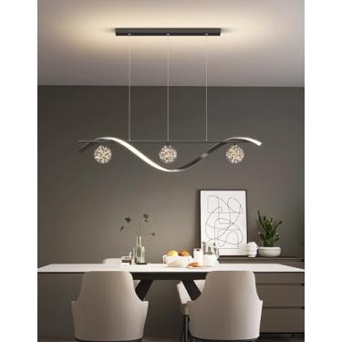 Imagem de Luminária pendente de LED em vidro, 100 cm, criativa, dimerizável, em metal, com altura ajustável, em alumínio, para mesa de jantar, escritório, restaurante e ilha de cozinha (preta)