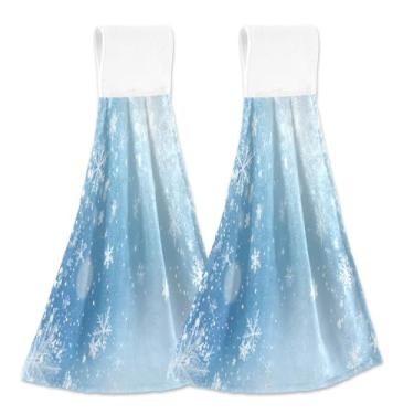 Imagem de Blueangle 2 pçs flocos de neve caindo toalhas de gravata penduradas toalha de mão toalha de mão absorvente macio coral veludo pano para cozinha banheiro (603)
