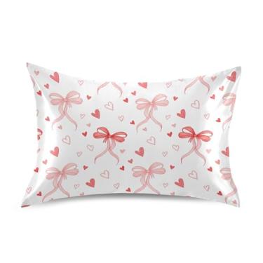 Imagem de Wassud Fronha de cetim com laços de fita para cabelo e pele fronhas de seda lisa tamanho padrão capas de travesseiro respiráveis com fecho de envelope