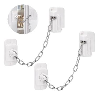 Imagem de 2 conjuntos de travas de porta para gatos, trava de porta branca para gatos, batente ajustável para animais de estimação, suporte de porta para gatos para restringir o acesso (branco)