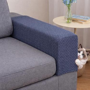 Imagem de Capas de braço de sofá, conjunto de 2, capas de apoio de braço de poliéster elástico, protetor de móveis antiderrapante e lavável (textura azul cinza, grande (conjunto de 2))