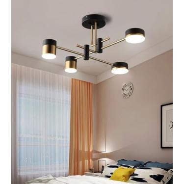 Imagem de Luminária de teto LED moderna, preta, para quarto, sala de estar, lustre dimerizável com controle remoto, luminária de teto embutida em acrílico para sala de jantar e escritório (4 lâmpadas
