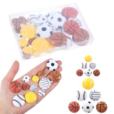 Imagem de Minúsculo enfeite de bola esportiva de resina, 36 peças de bolas esportivas sortidas, pingentes de resina, basquete, beisebol, futebol, futebol, tênis, contas, mini bolas de vôlei para artesanato