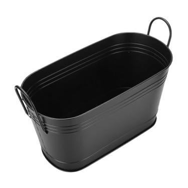 Imagem de Luocute Balde de Suporte de Lenha, Transportador de Log de Metal Oval Preto Com Alças Resistentes, para Plantio de Jardim de Armazenamento de Lenha Ao Ar Livre Interno