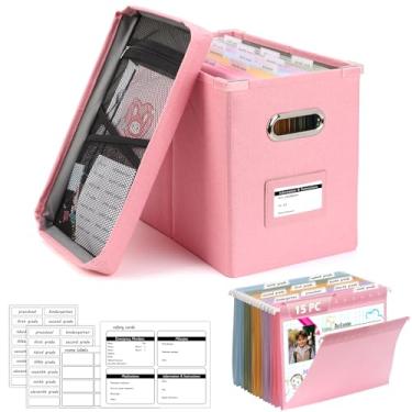 Imagem de DOSTATNI Kit organizador de anos escolares K-12 anos escolares com 15 pastas de arquivo suspensas de plástico, 4 etiquetas diferentes, caixa de lembrança de memória para crianças, guarda arquivos de