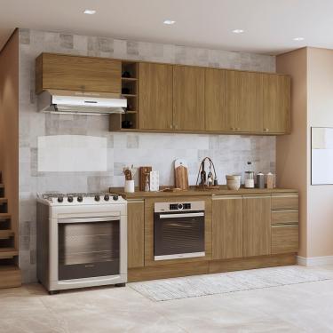 Imagem de Armário De Cozinha Completa 3 Gavetas 100% Mdf 300cm Nogueira Celeste Kappesberg