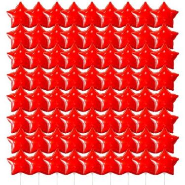 Imagem de Kit 72 Balões Metalizado Estrela Vermelho 20cm C Canudo 15cm - Gala, V