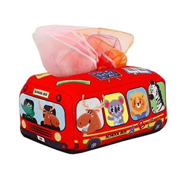 Imagem de Generic Caixa de Lenços de Papel para Bebê com 10 Lenços Coloridos, Brinquedo Sensorial para Aprendizado Precoce, Brinquedo Macio de Alto Contraste para Bebês, carro