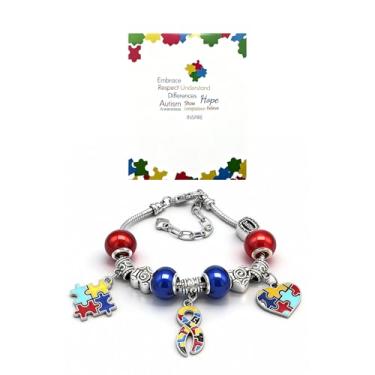 Imagem de 72ore Pulseira de autismo, pingente de conscientização do autismo, presente de suporte de joias para mulheres e homens, Large, Zinco, Sem Pedra Preciosa
