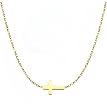 Imagem de IN Chenthy Colar de cruz minúscula para mulheres - Pingente de cruz delicada banhado a ouro 14K com corrente de aço inoxidável ajustável, colar minimalista com pingente de fé, joia delicada para o dia