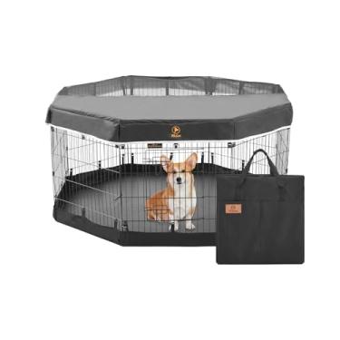 Imagem de PJYuCien Cercadinho para Cachorros Interno - 8 Painéis 24”H com Bolsa de Armazenamento e Fundo à Prova d'Água, Preto, Ideal para Cães Pequenos