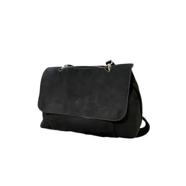 Imagem de CORIOS Bolsa tiracolo feminina fosca com design de aba, bolsa carteiro transversal de capacidade média, Preto, L, Retrô