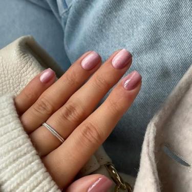 Imagem de SXVME Unhas curtas quadradas – unhas postiças rosa olho de gato acrílico prensa cola nas unhas opacas glitter unhas postiças curtas em 30 peças para mulheres