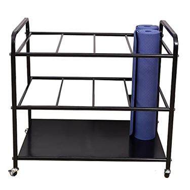 Imagem de SGeneE Prateleira de armazenamento de tapete de ioga, tapetes de pilates, carrinho móvel com rodas, rolo de espuma multifuncional e suporte de exibição de toalha, preto