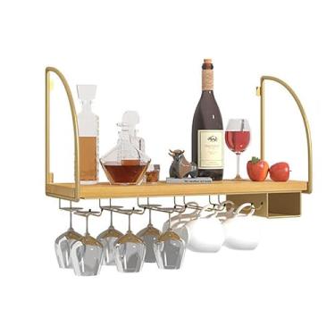 Imagem de Rack de vinho de metal montado na parede, suporte de garrafa multifuncional moderno, suporte de copo de vinho, suporte de armazenamento de taças de champanhe, prateleiras flutuantes de bar industrial