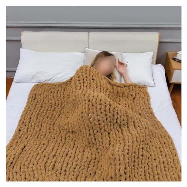 Imagem de Cobertor de malha grossa de fio de chenille cobertor de malha feito à mão para sofá cama decoração de casa cobertor de crochê grosso aconchegante