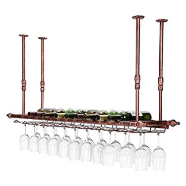 Imagem de Suporte de garrafa de teto de metal para pendurar em rack de vinho com prateleira de vidro para copos embaixo do armário de cozinha com altura e largura ajustáveis/60 * (60 * 30 cm)