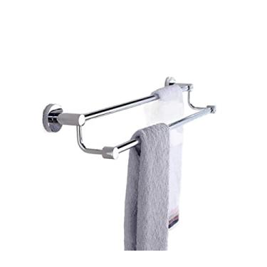 Imagem de 3FLQOOPP Toalheiro de banheiro toalheiro toalheiro de cozinha toalheiro de aço barra de toalha dupla de banheiro toalheiro montado na parede para toalhas roupão de banho toalhas de chá suporte de