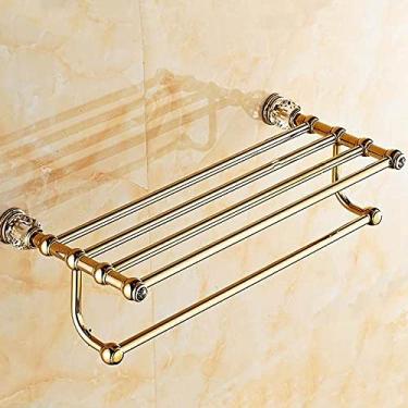 Imagem de 3FLQOOPP Conjunto de ferragens de banheiro de latão dourado de luxo, suporte de toalha de saboneteira dourado, suporte para secador de cabelo, rede de papel, toalheiro