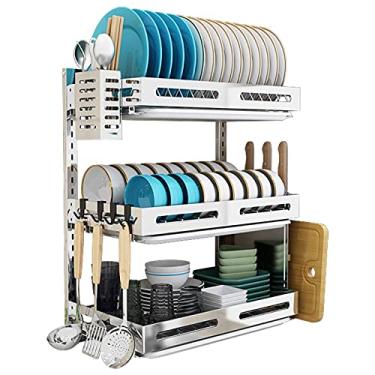 Imagem de Escorredor de louças montado na parede de aço inoxidável 3 níveis - escorredor de pratos de cozinha com bandeja perfurada instalação 167 96 553 cm