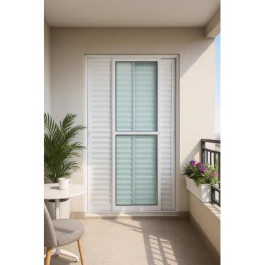 Imagem de Porta Balcão 3 Folhas Alumínio Branco Linha 25 Com Fechadura Brecorimo