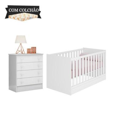 Imagem de Berço Mini Cama E Cômoda Doce Sonho Branco Com Colchão Qmovi