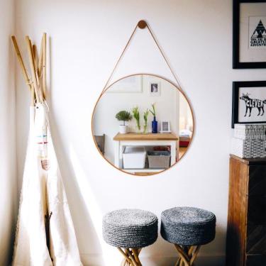 Imagem de Espelho Adnet Decorativo de Parede Redondo com Alça em material ecológ