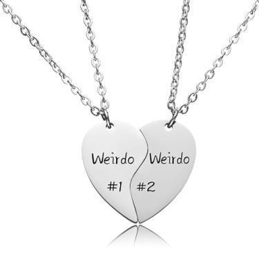 Imagem de omodofo Weirdo 1# Weirdo 2# Conjunto de 2 colares de coração combinando para filha, irmã, melhor amiga, Dia das Mães, Dia dos Namorados para mulheres adolescentes.