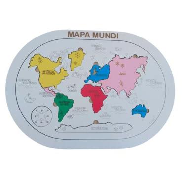 Imagem de Quebra Cabeça Infantil Mapa Mundi de encaixe dos continentes de madeir