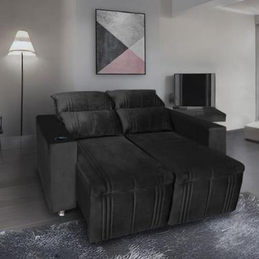 Imagem de Sofá Retrátil e Reclinável 2 lugares Madri Veludo - Star Confort, Pret