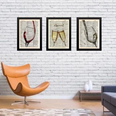 Imagem de Kit 3 Quadros Vintage Bar Vinhos E Espumante 33X24Cm