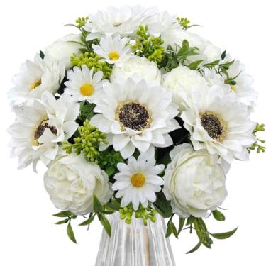 Imagem de Guagb 3 peças de flores artificiais para mães artificiais de seda falsas buquê de flores artificiais arranjos florais para casa, ambientes internos e externos, decoração de festa de casamento, mesa de