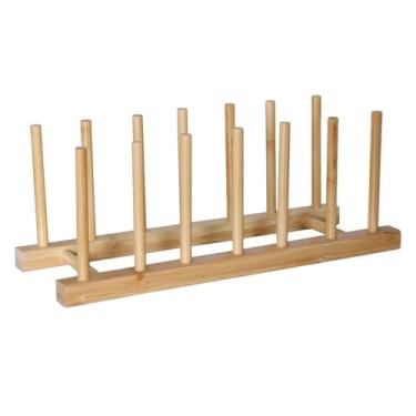 Imagem de XnxnzhHo Escorredor de pratos de madeira de bambu, suporte de placa, para ralos de louça de cozinha, manter seco, para tábuas de corte, panelas, tampas, tigelas, copos