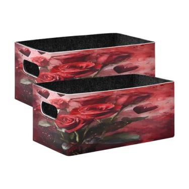 Imagem de xigua Conjunto de 2 caixas de armazenamento de rosas vermelhas, cubo de armazenamento dobrável, organizador de cestas de armazenamento para decoração de casa, prateleiras de livros, armário