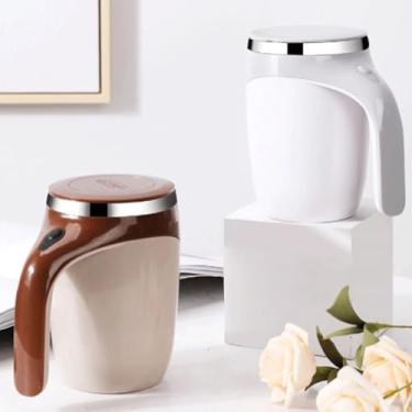 Imagem de Caneca Magnética Aço Inox Misturadora Automática de Bebidas 380ml, Bateria Recarregável USB, Base Antiderrapante, Copo Elétrico Mixer de Café, Leite em Pó, Shakes, Whey Protein, Achocolatado (Marrom)