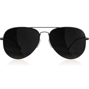 Imagem de grinderPUNCH Óculos de sol aviador clássicos polarizados, modernos, leves, para homens, proteção UV, Armação preta de metal/lente preta, Medium