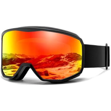 Imagem de SUNGAIT Óculos de esqui e snowboard para homens e mulheres anti-nevoeiro 100% proteção UV OTG esqui patinação (armação preta fosca lente vermelha VLT 16%)