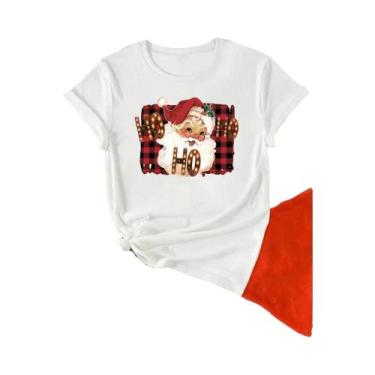 Imagem de Camiseta Gráfica De Natal Para Mulheres Com Estampa De Papai Noel, Est