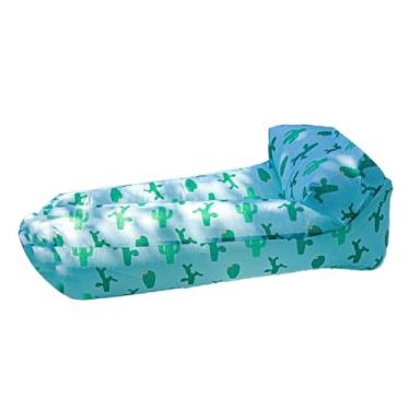 Imagem de Espreguiçadeira inflável Ainoli, portátil, dobrável, fibra de poliéster, confortável, boa capacidade de carga, cadeira de ar externa para caminhadas, piquenique, festival de música (Almofada Cactos