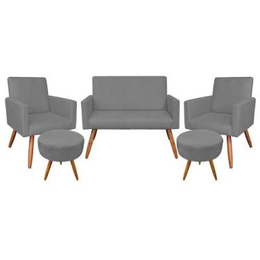 Imagem de Kit 01 Namoradeira com 02 Poltronas e 02 Puffs Larissa Suede Pés Palit