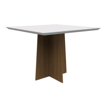 Imagem de Mesa de Jantar Quadrada Tampo com Vidro Tina 100 cm Off White Base Imb