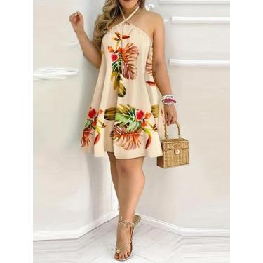 Imagem de Vestido Mini Sem Mangas plus Size Com Decote Halter E Estampa Floral P