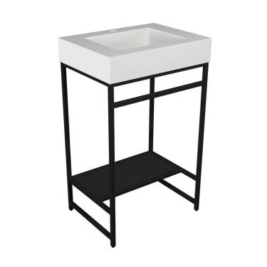 Imagem de Gabinete Banheiro Ferro Iron Black 60x45cm Cuba Rennes Branco Fosco