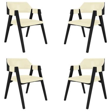 Imagem de Kit 4 Cadeiras Sala De Jantar E Jogos Carteados Madeira Maciça Poker Pu Offwhite-preto G42 - Gran Belo